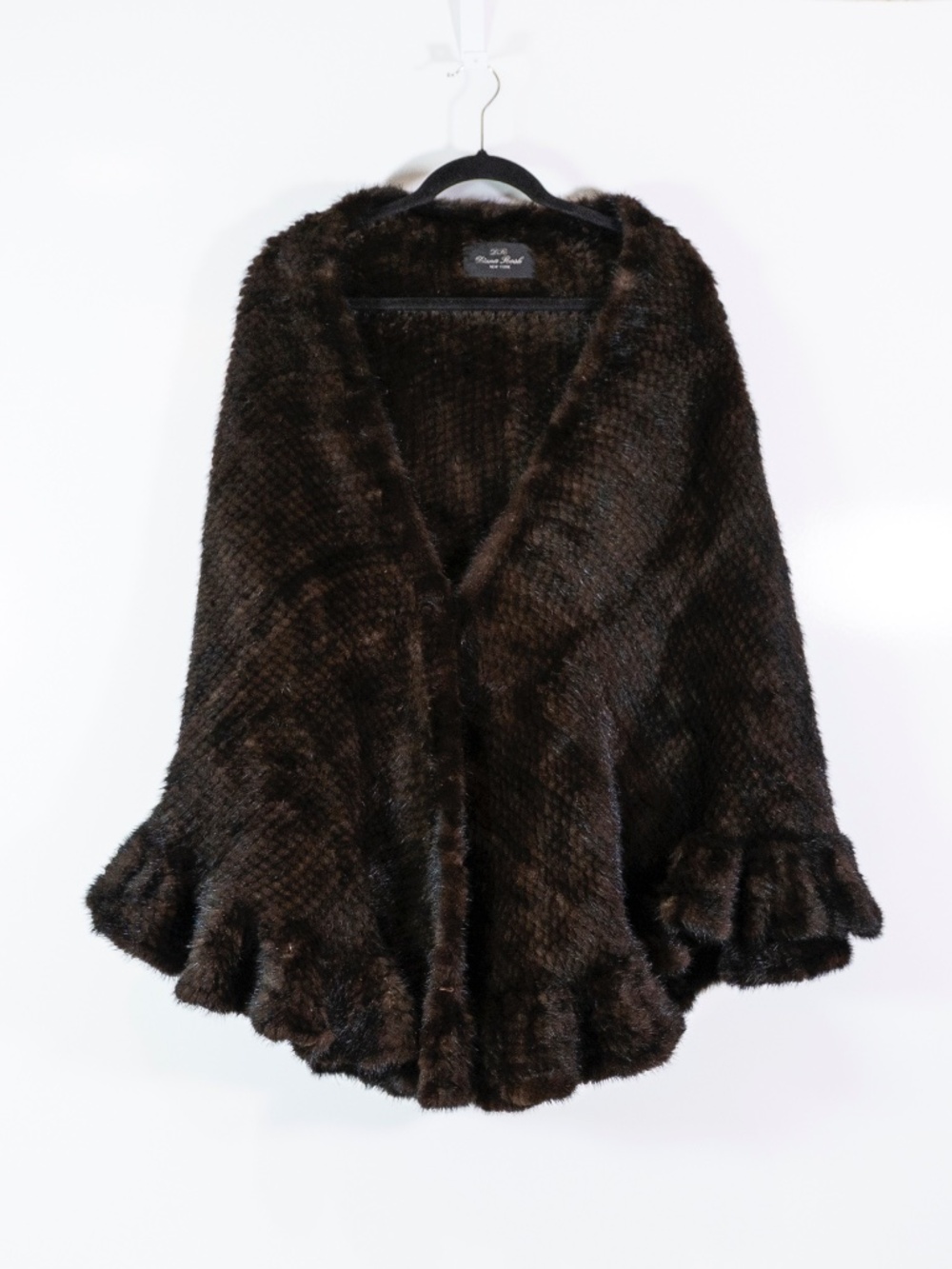 Diana Rosh New York Genuine Fur Ruffle Trim Capelet Shawl Poncho Wrap Cardigan